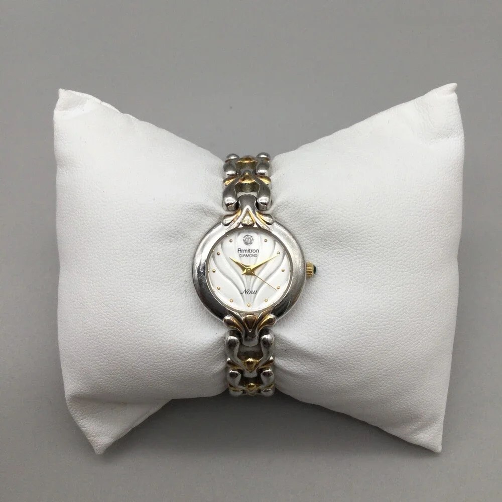 Armitron Diamond Now Watch Women 22mm Silver Gold Two Tone New Battery 6